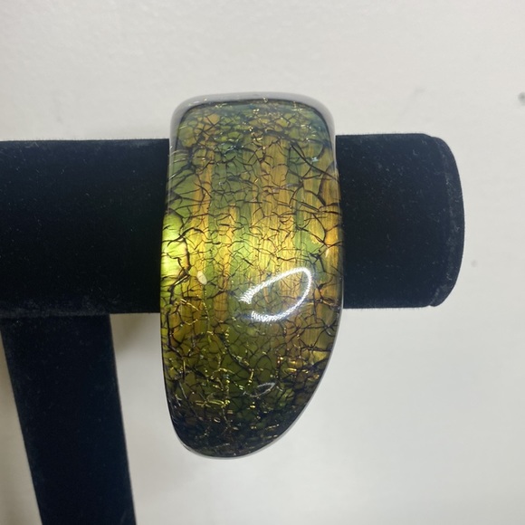 💚🖤Vintage Lucite Bangle Bracelet | Crackle Motif | Green & Black - Picture 12 of 12